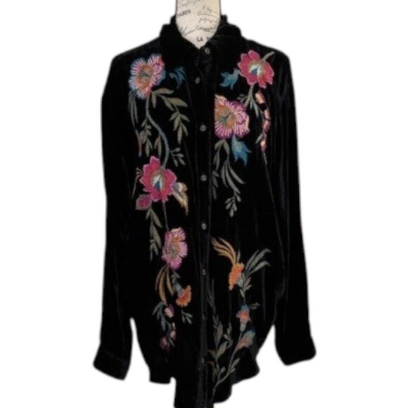 Johnny Was Tops - Johnny Was Sidonia Embroidered Velvet Shirt
